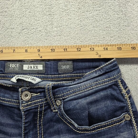 BKE Jeans Mens 30R Blue Jake Straight Leg Contrast Stitching Stretch Embroidered - Picture 9 of 12